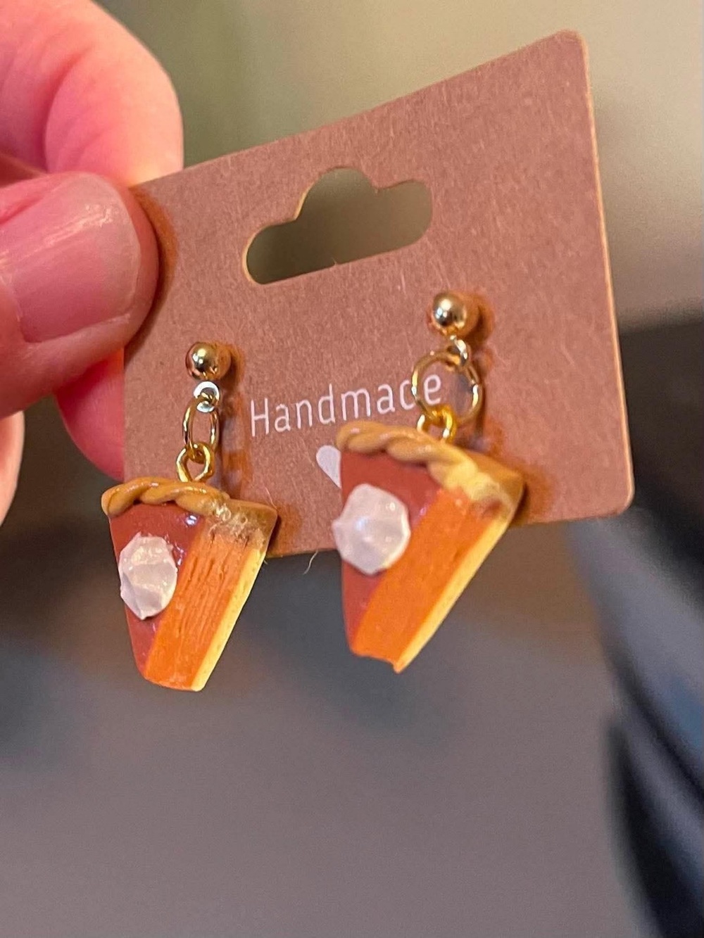 Clay Pumpkin Pie Slice Drop Earrings